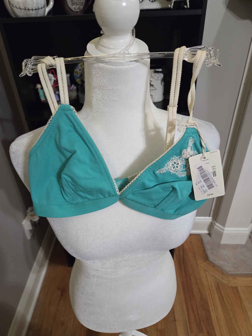 Jasmine & Ginger Jrs. Teal Triangle Bralette with Cream Lace Straps